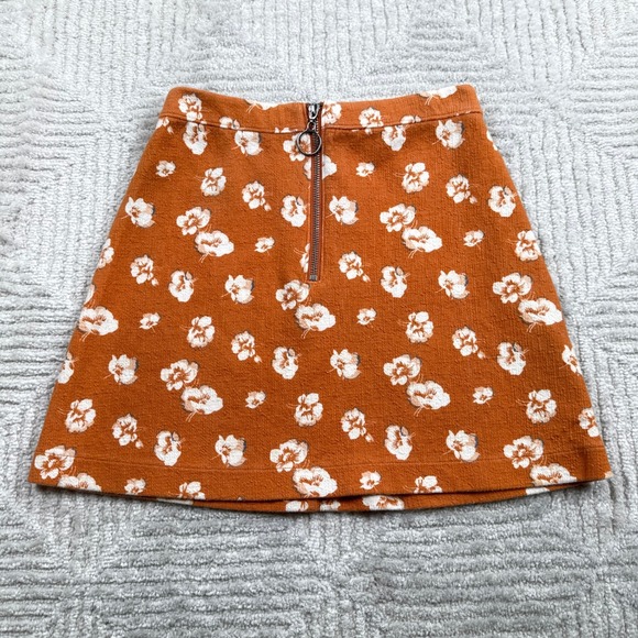 Abercrombie & Fitch Floral Mini Skirt Women's XS Orange Boho Mod Cottagecore 60s - Picture 2 of 10